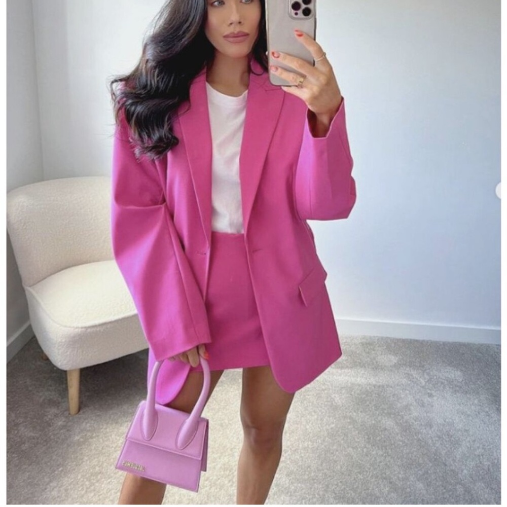 Zara Oversized Slouchy Single Breasted Tunic Crepe Blazer Jacket Preppy Pink XXL